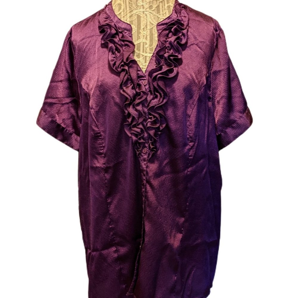 Lane Bryant Ruffled Purple Lavender Blouse Shirt Top Plus Sz 22/24 Dressy Boho